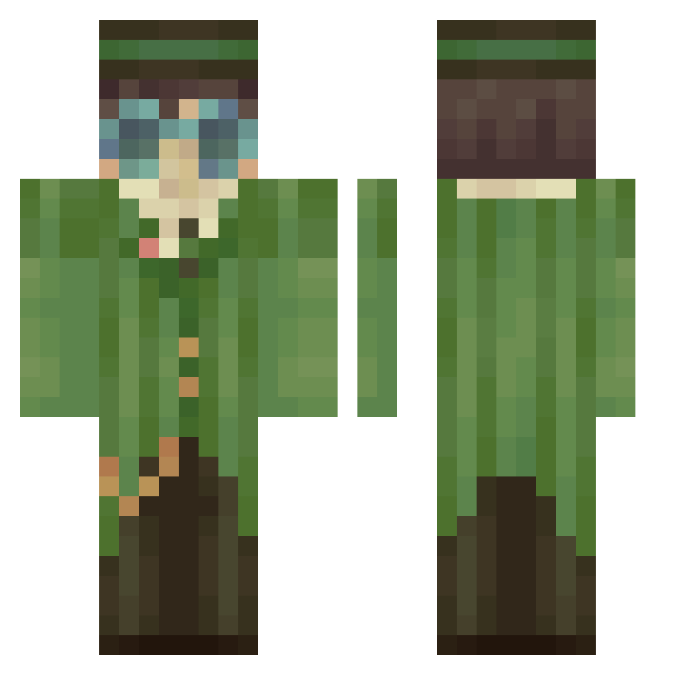Satchmo7 Minecraft skin, front and back view