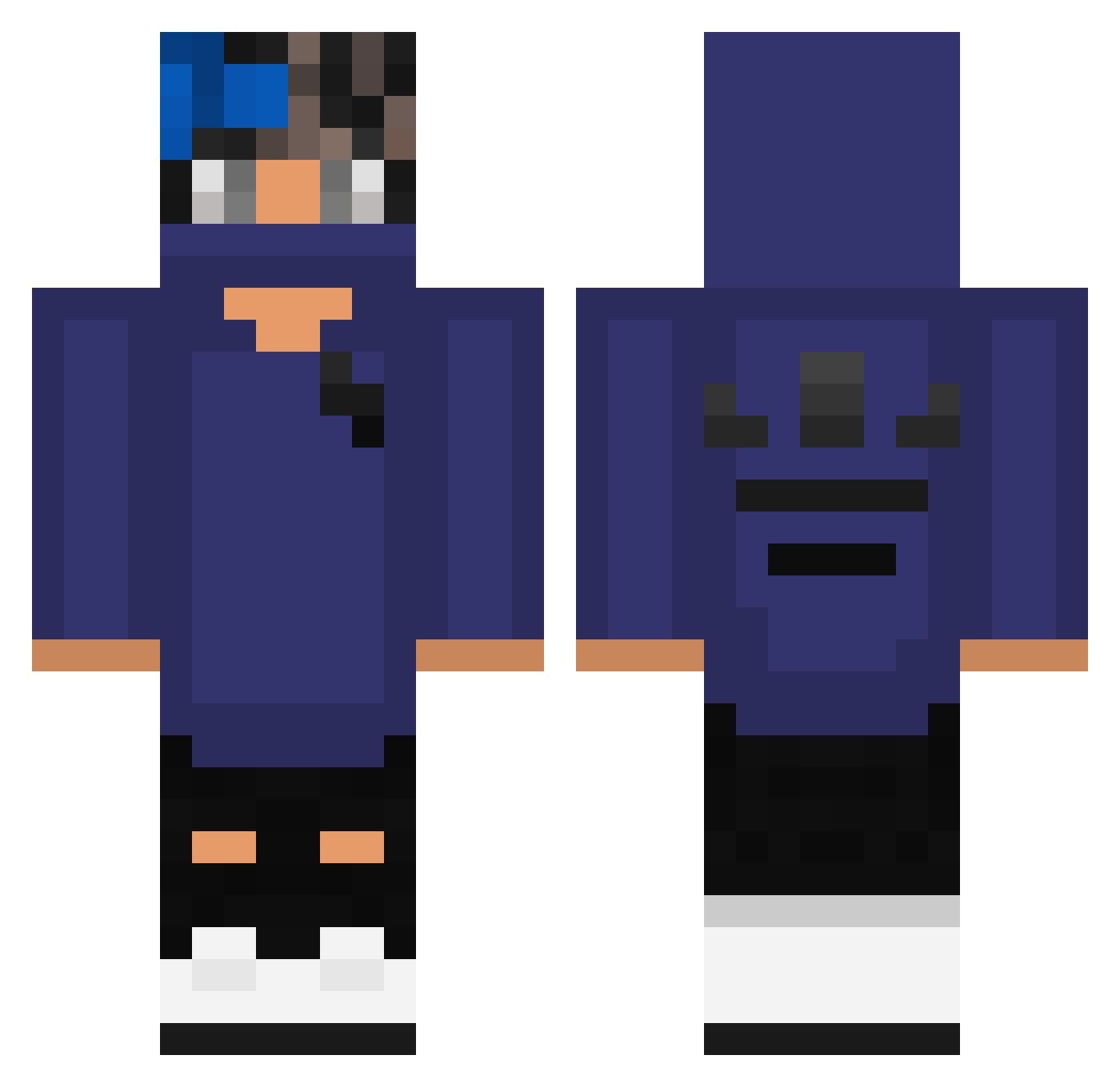 Qbloq Minecraft skin, front and back view