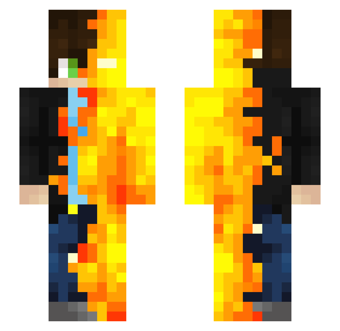 Fireballgams Minecraft skin, front and back view