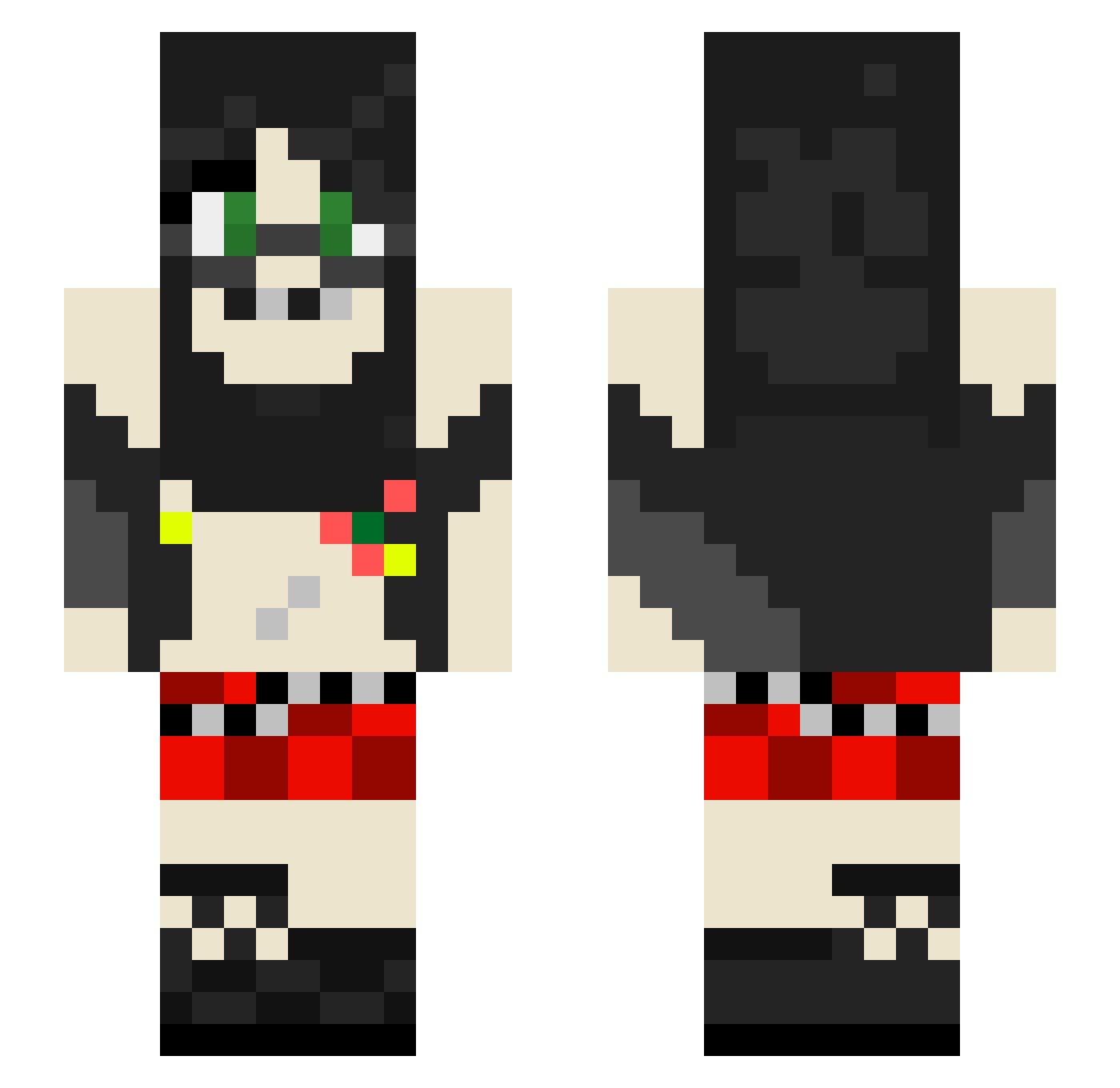 WaryShadow Minecraft skin, front and back view
