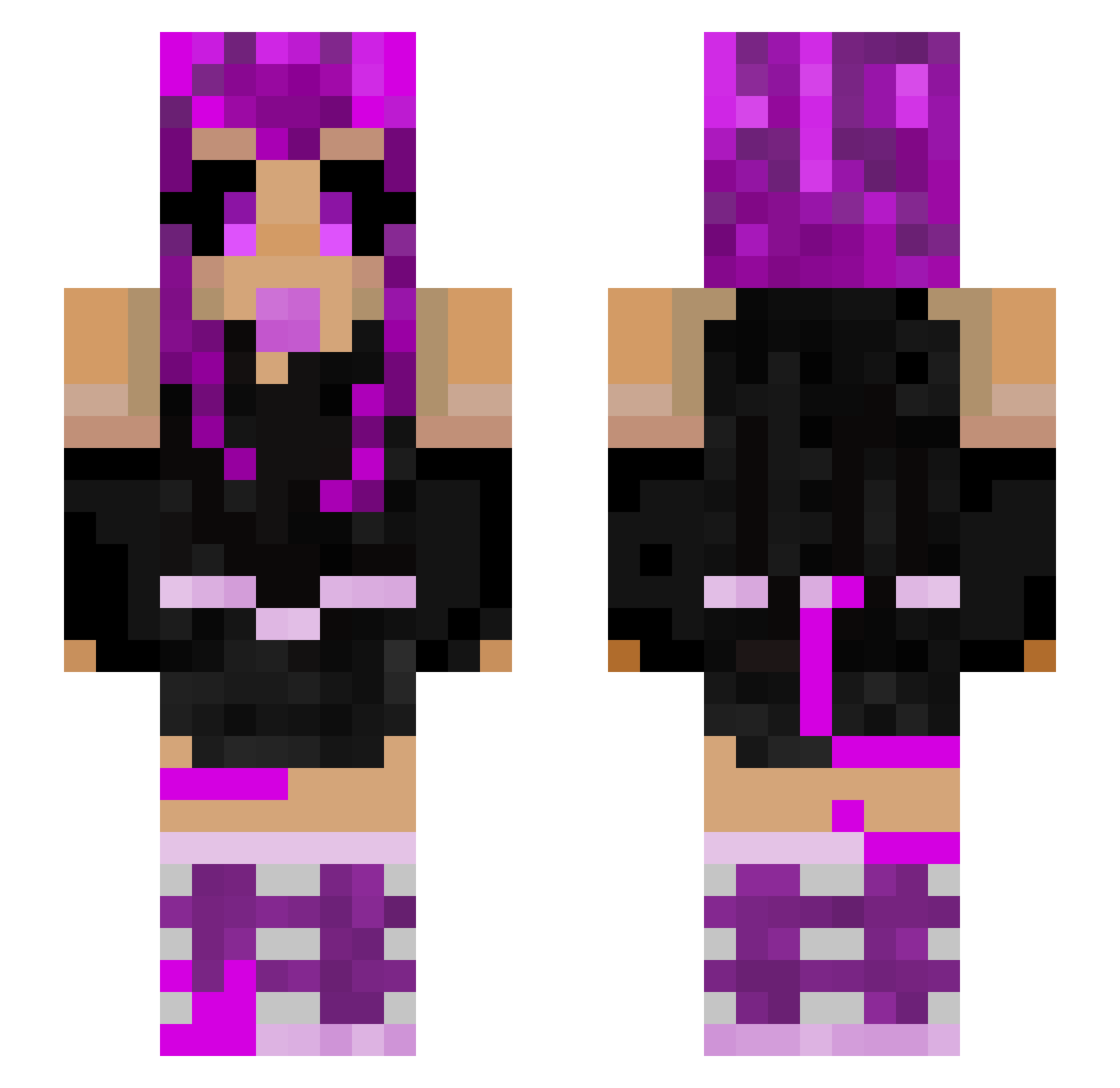 GothyGalVeeVee Minecraft skin, front and back view