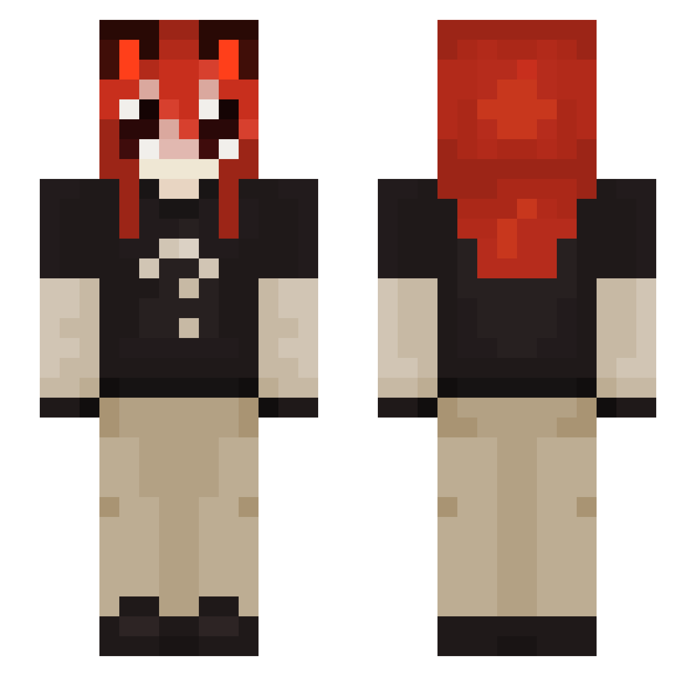 judeswolverine Minecraft skin, front and back view