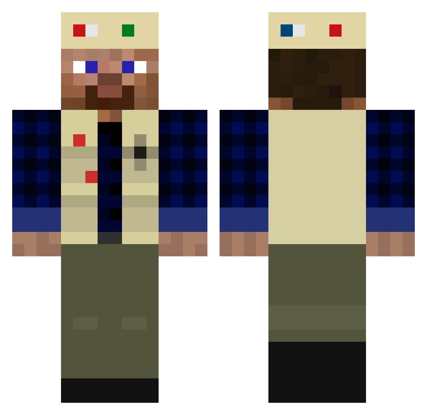 Nupe7 Minecraft skin, front and back view