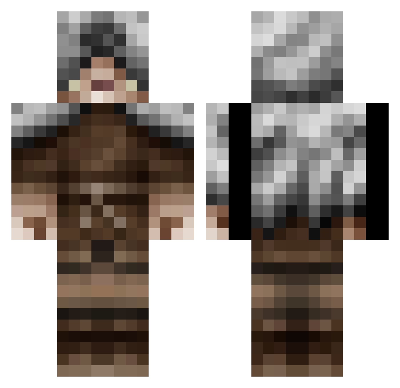 Rabblemaster Minecraft skin, front and back view