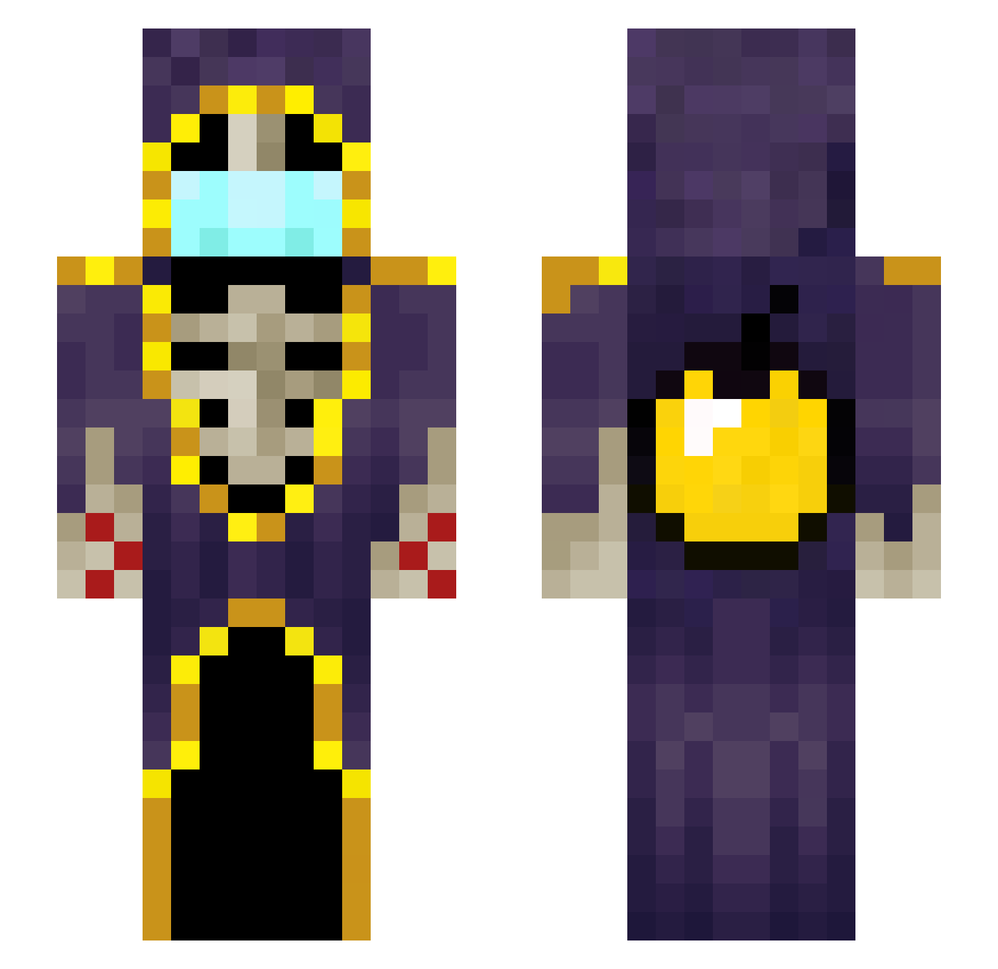 UHCya Minecraft skin, front and back view