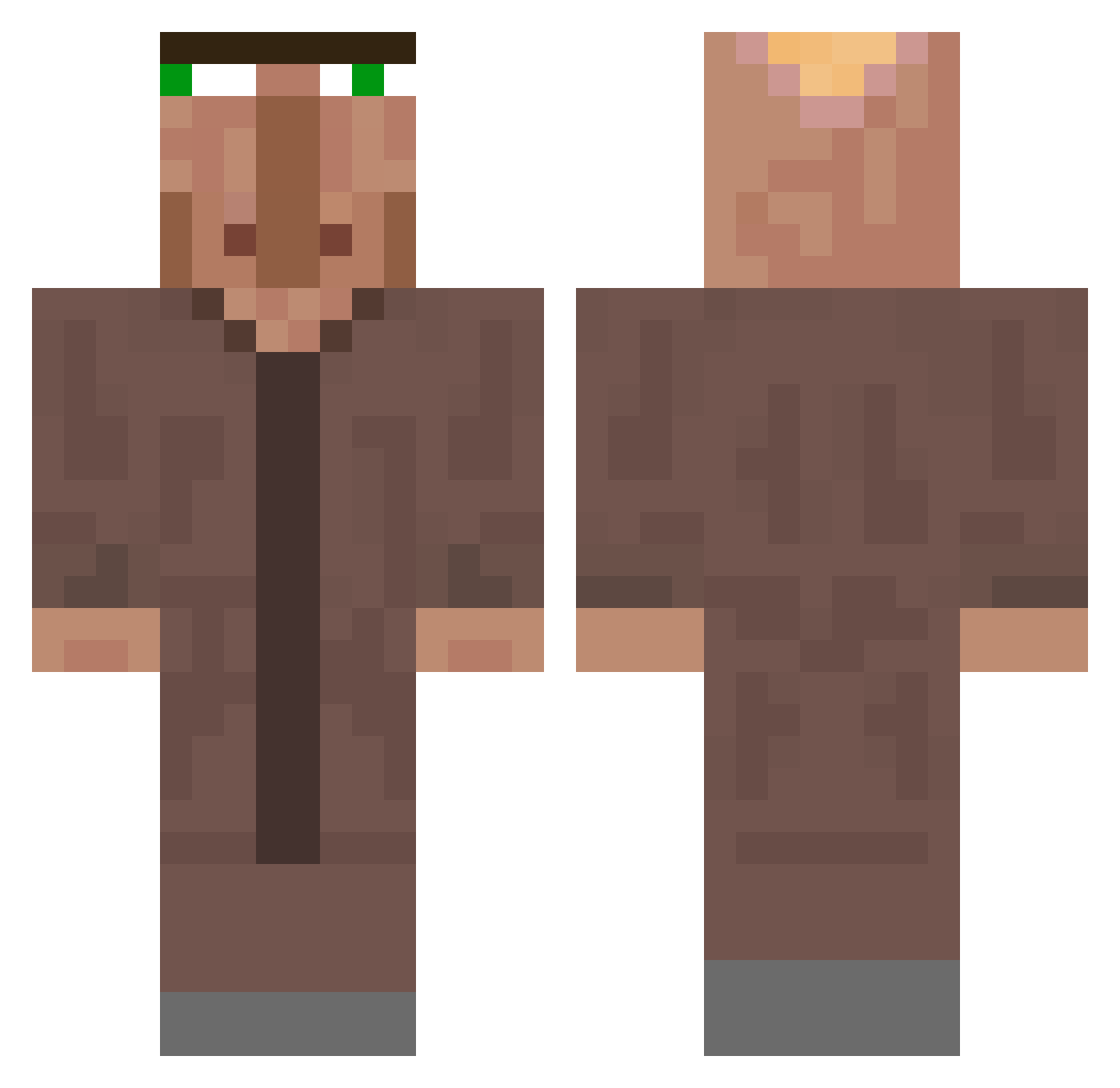 Xavierson Minecraft skin, front and back view
