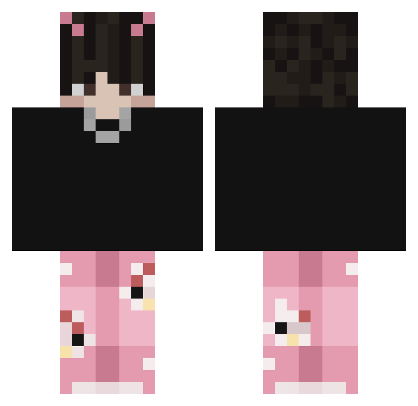 Pomni01 Minecraft skin, front and back view