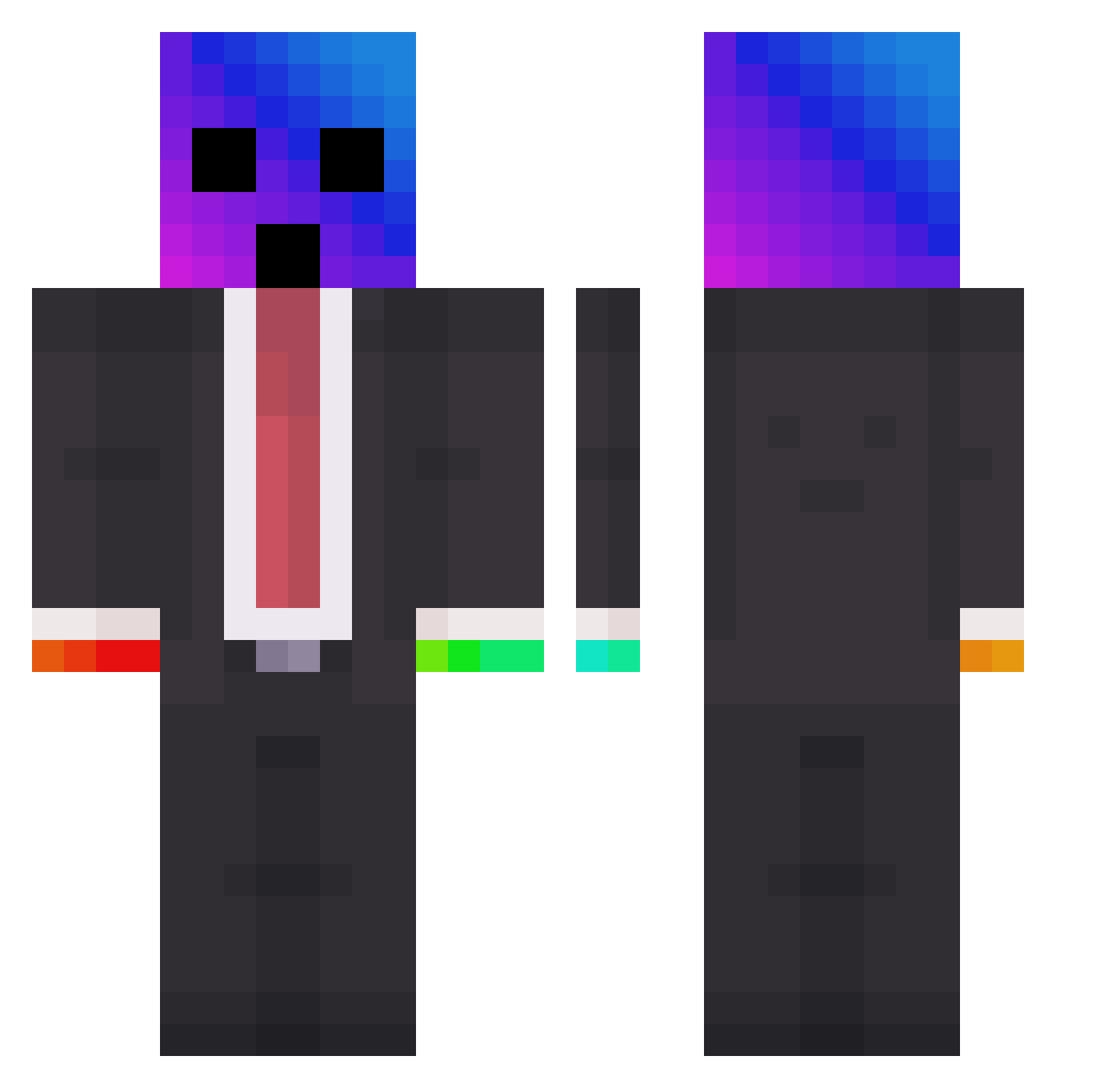 MannfredMegaMann Minecraft skin, front and back view