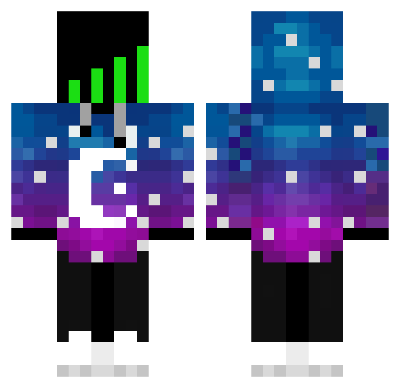 HighFuse1 Minecraft skin, front and back view