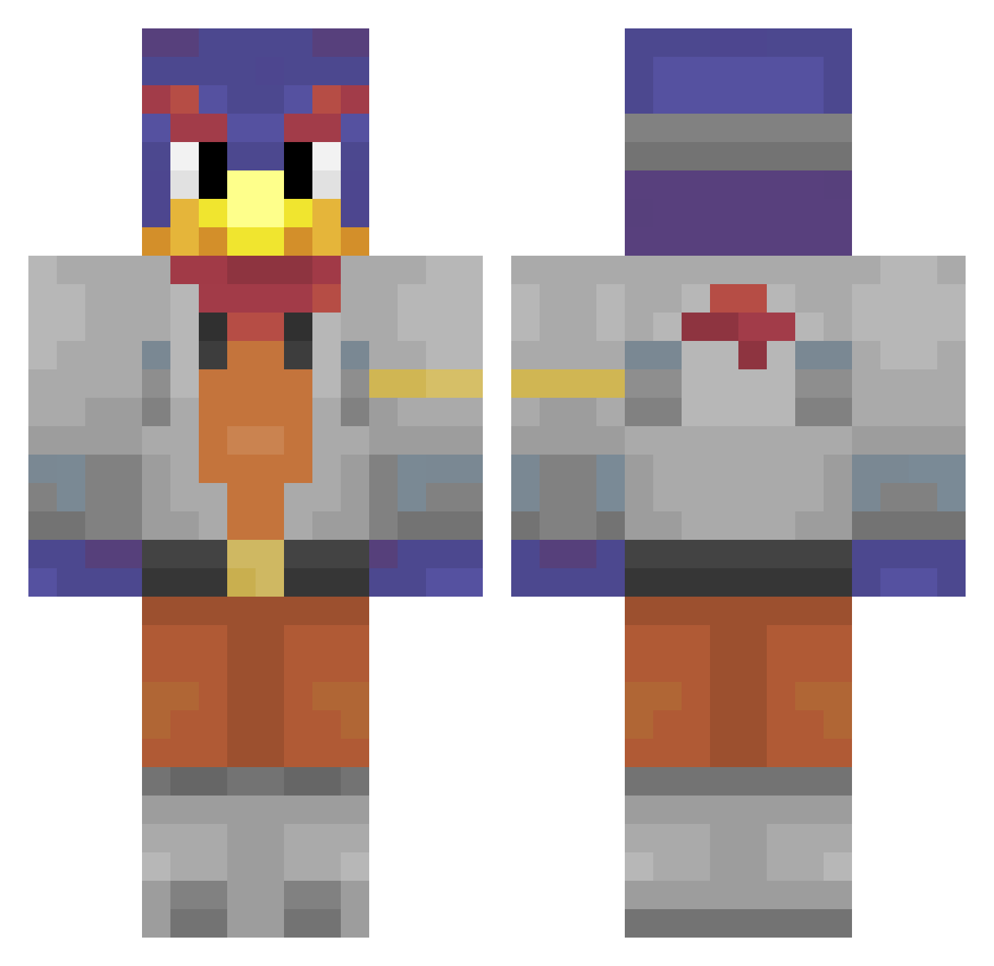 ttired Minecraft skin, front and back view