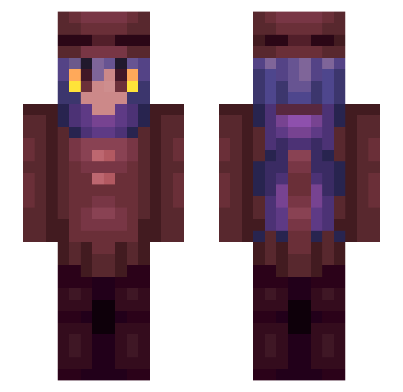 Moccimew Minecraft skin, front and back view