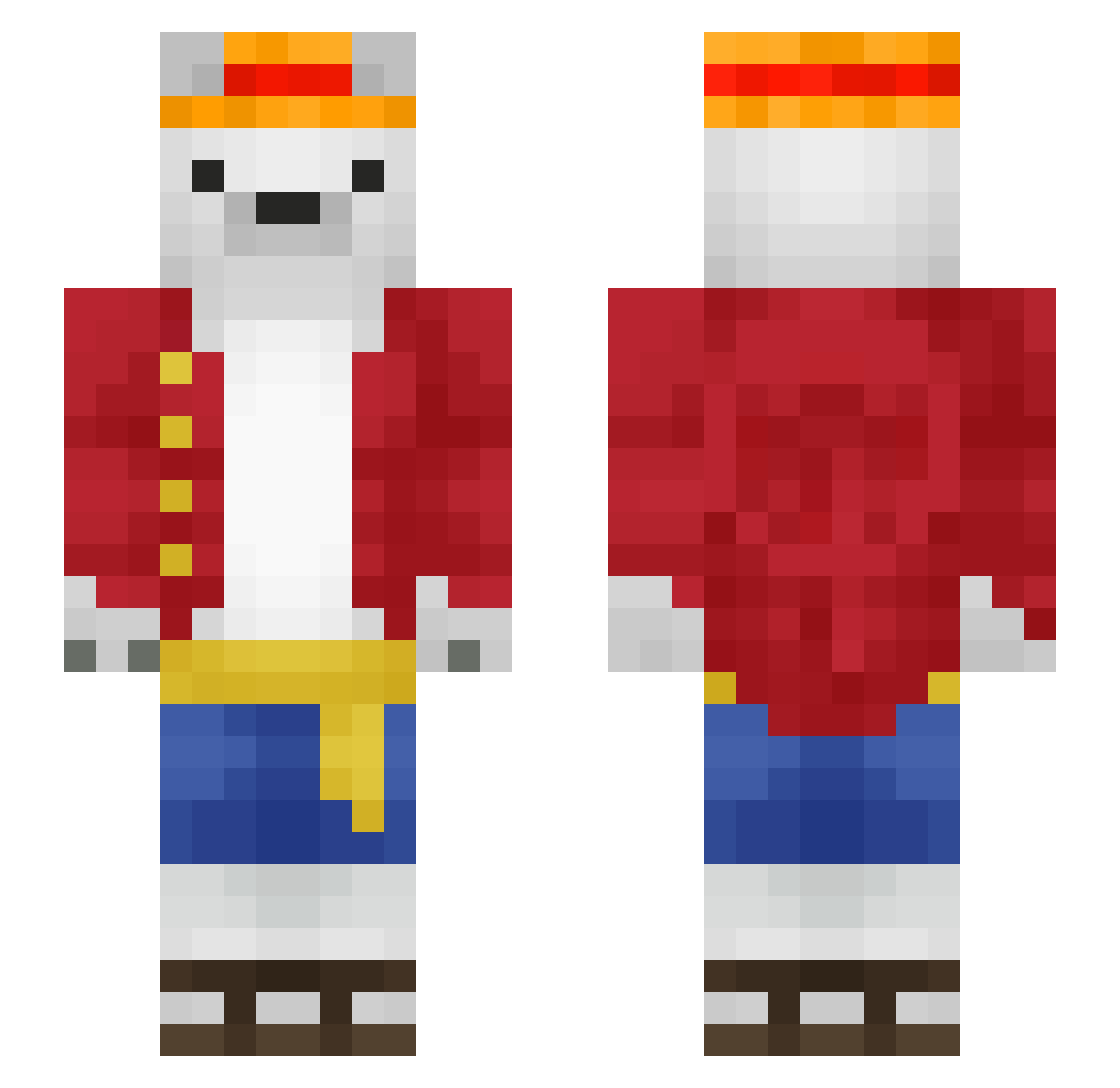 Takkessi Minecraft skin, front and back view