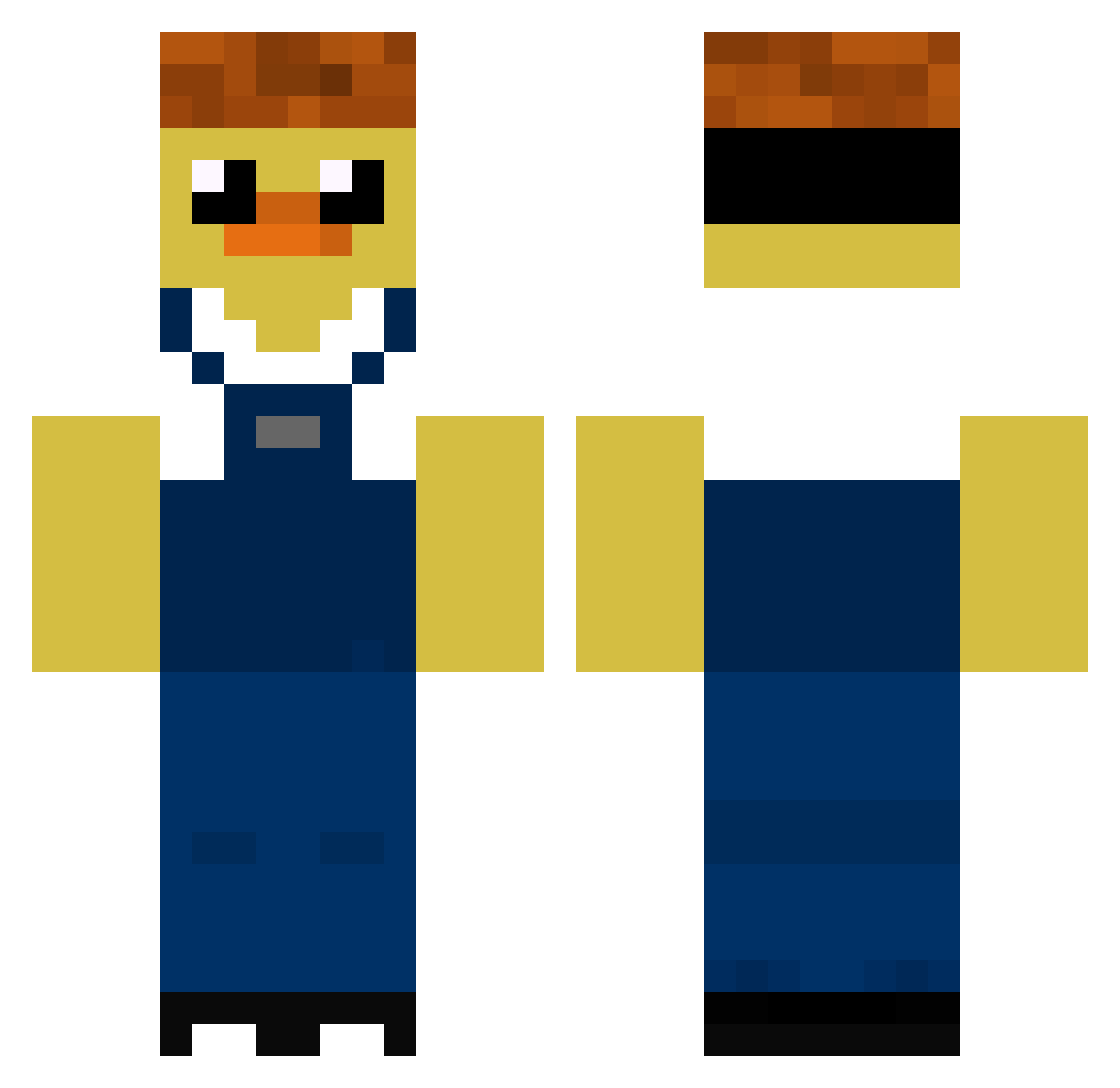 WhosThatDuck Minecraft skin, front and back view