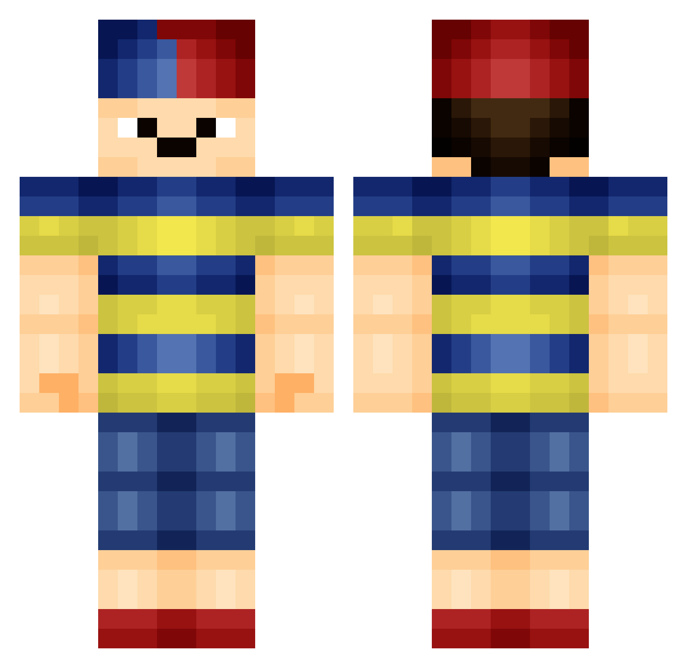 LameloYellow Minecraft skin, front and back view