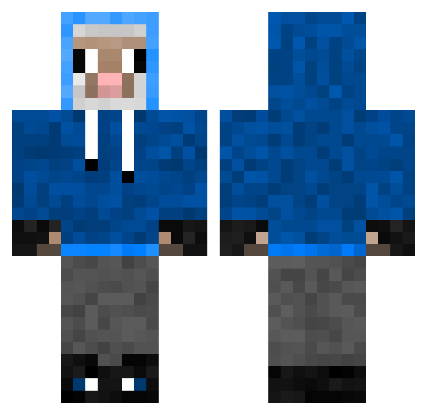 P1xel8or Minecraft skin, front and back view