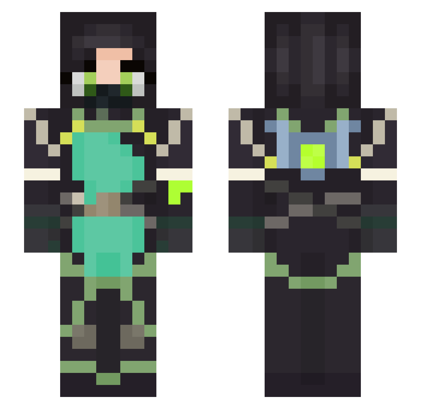 MiniCarbz Minecraft skin, front and back view