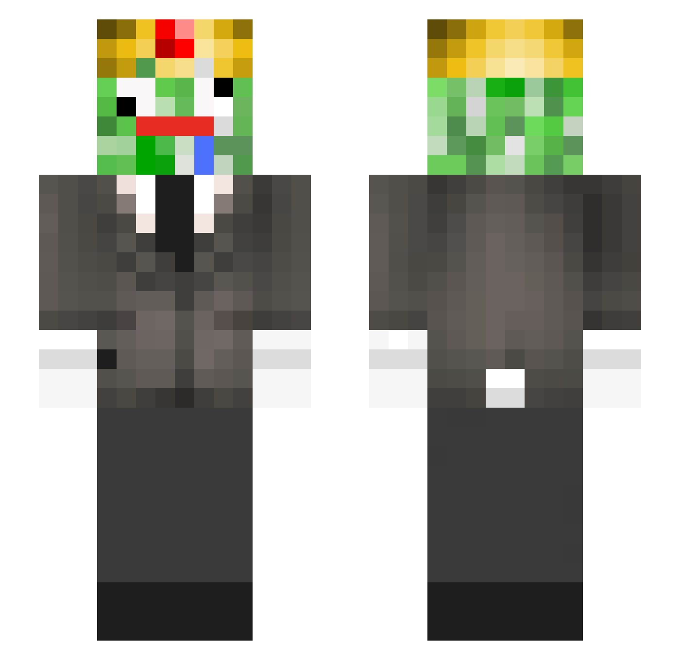 SaltyPlayr Minecraft skin, front and back view