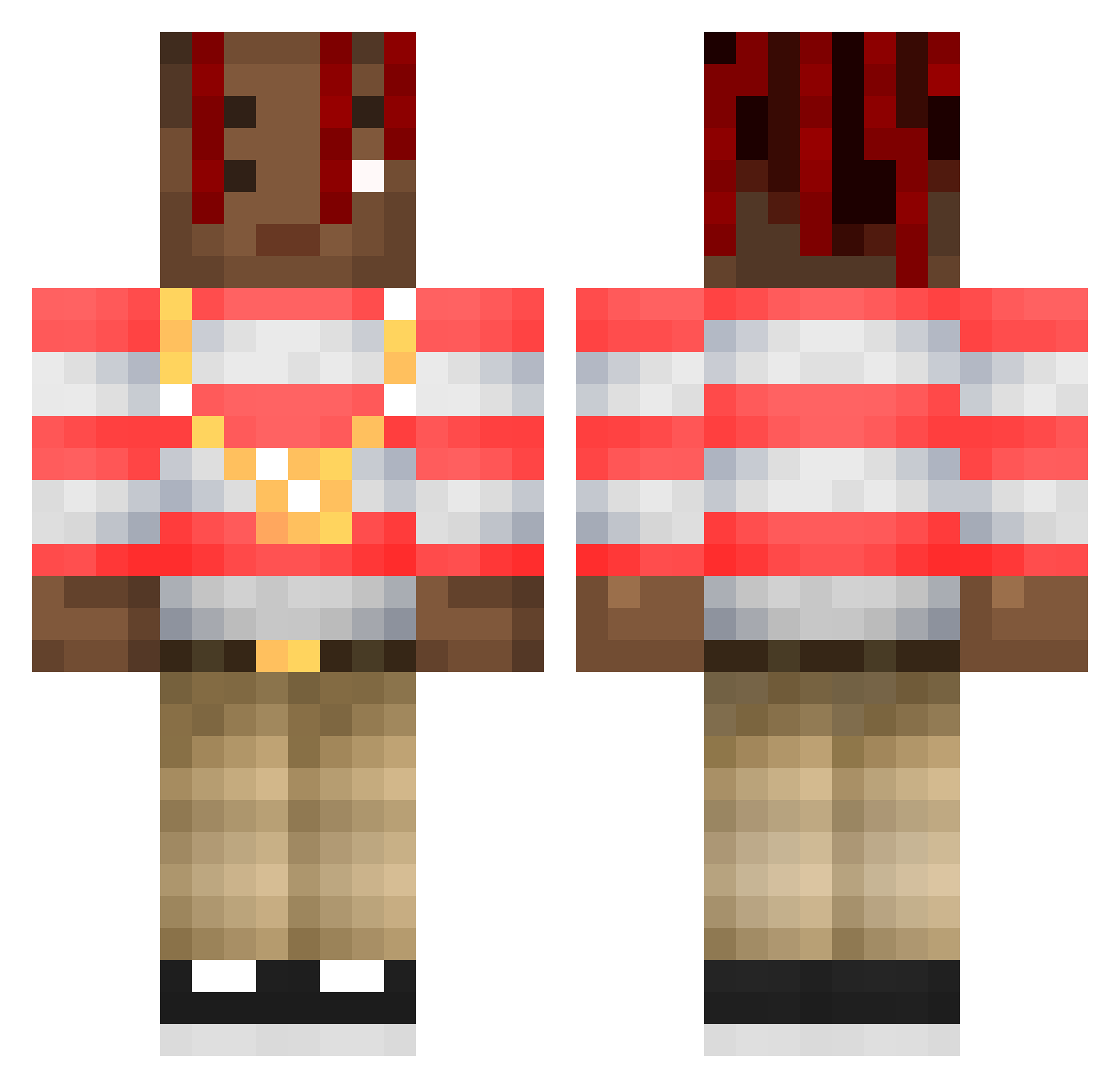 Fousey Minecraft skin, front and back view