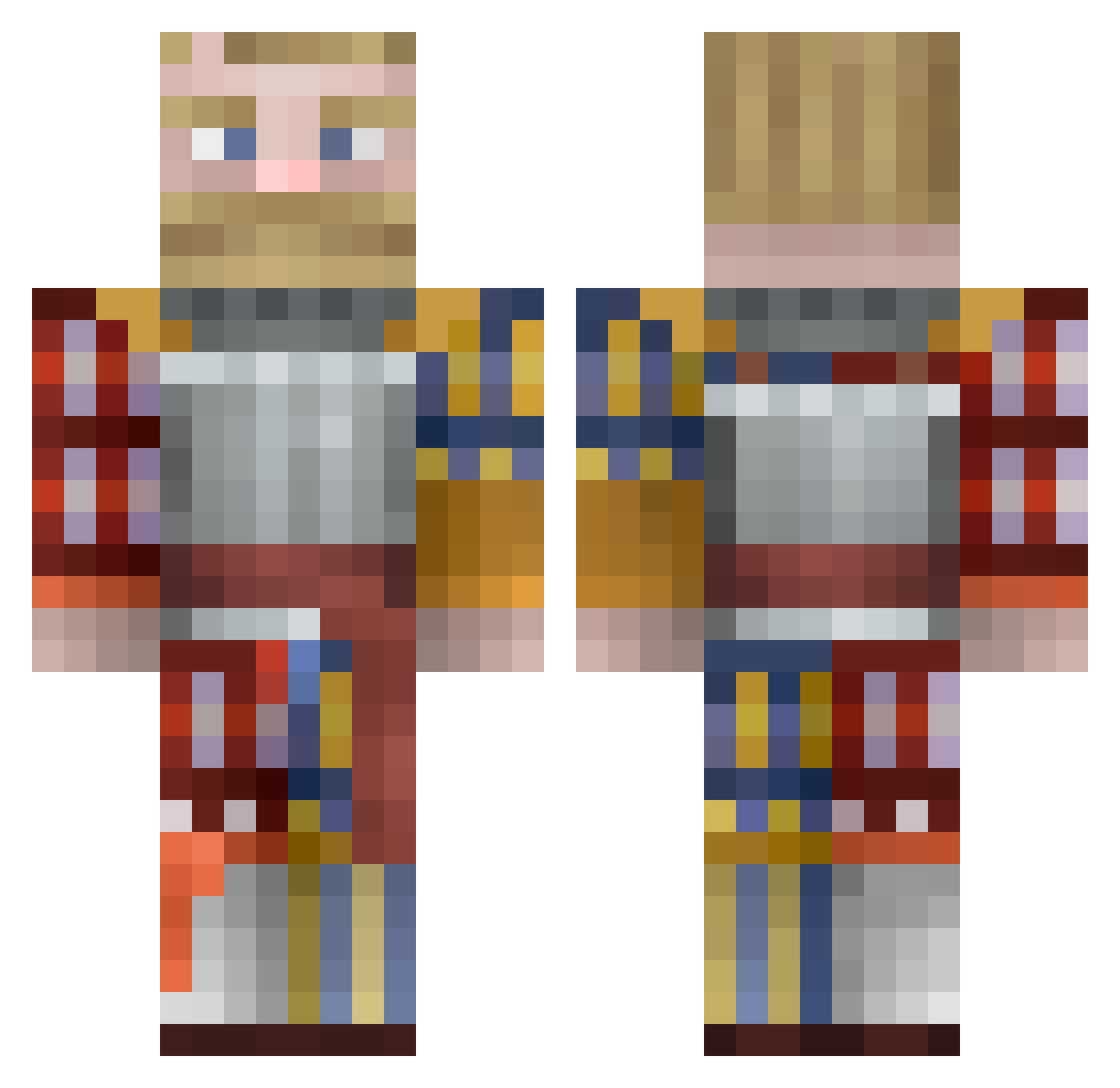 ThiccBlockMan Minecraft skin, front and back view