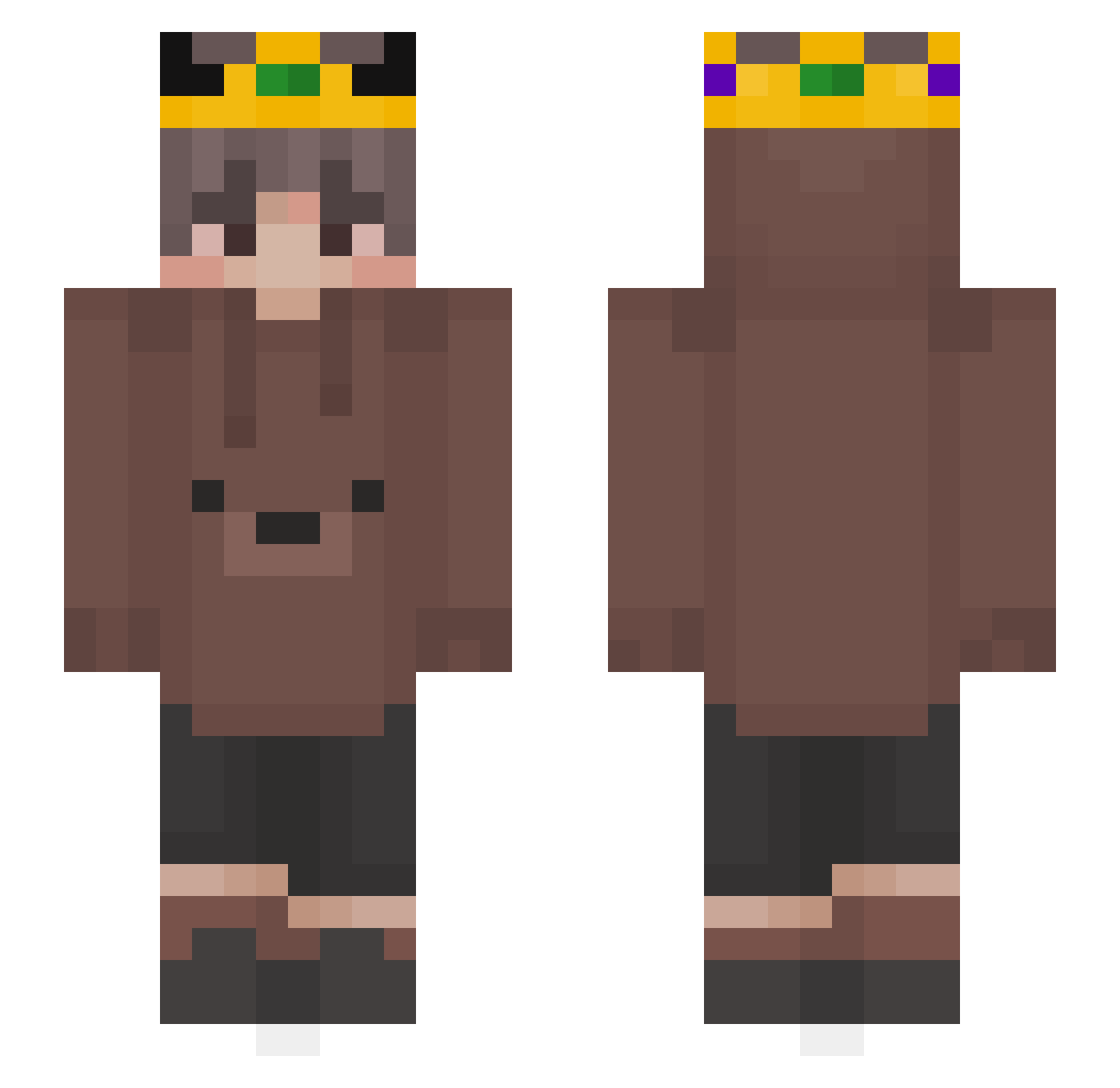 PulseFL Minecraft skin, front and back view
