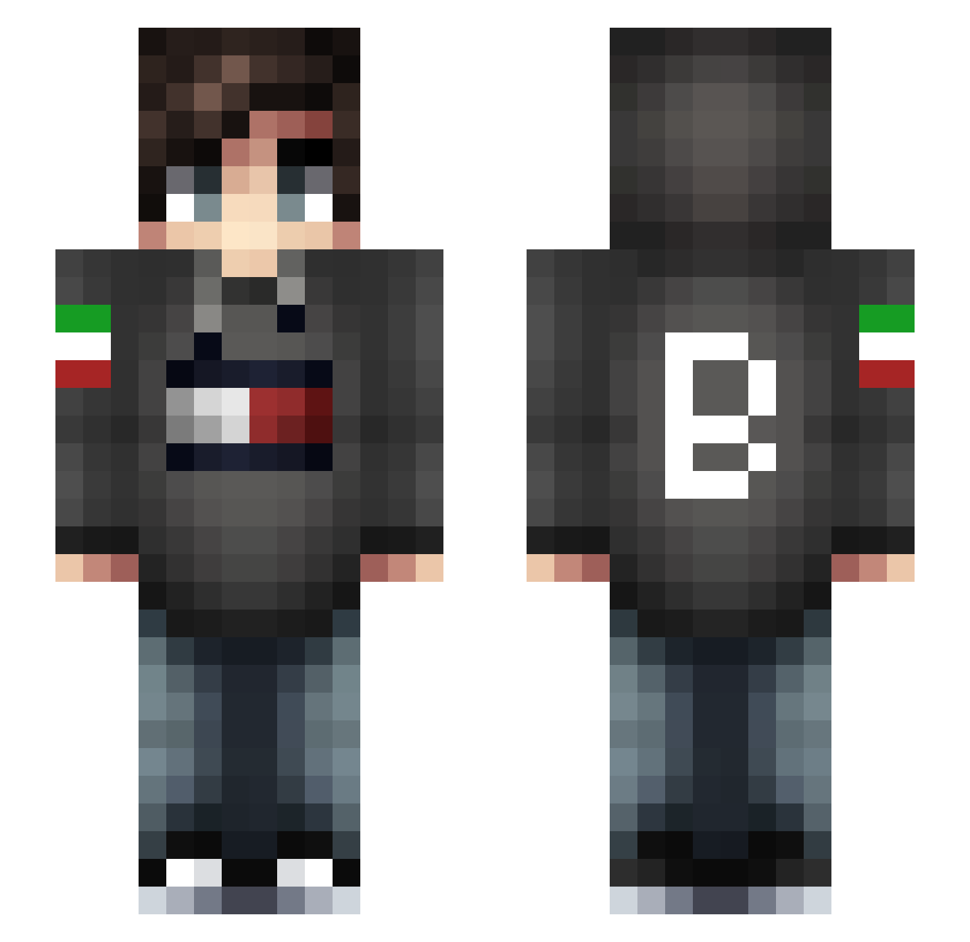 iBrunoQM Minecraft skin, front and back view