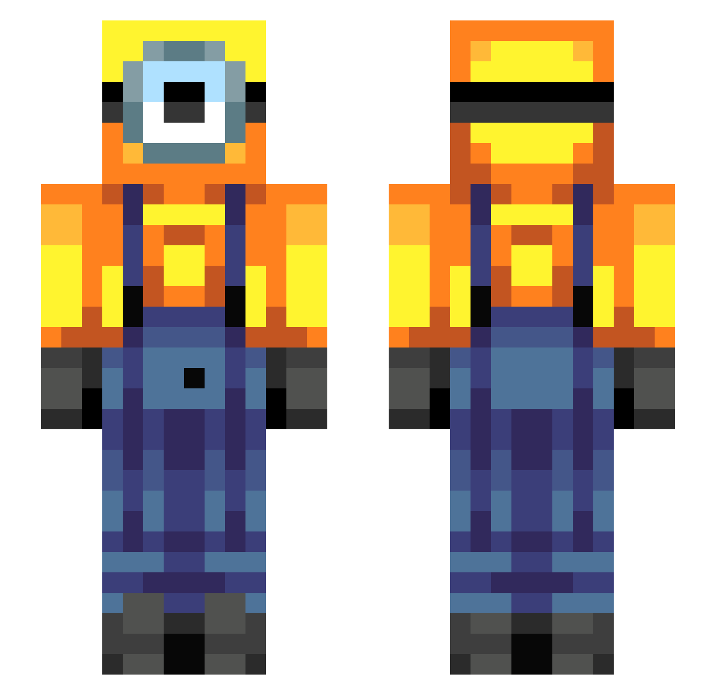 Oatmealfella Minecraft skin, front and back view