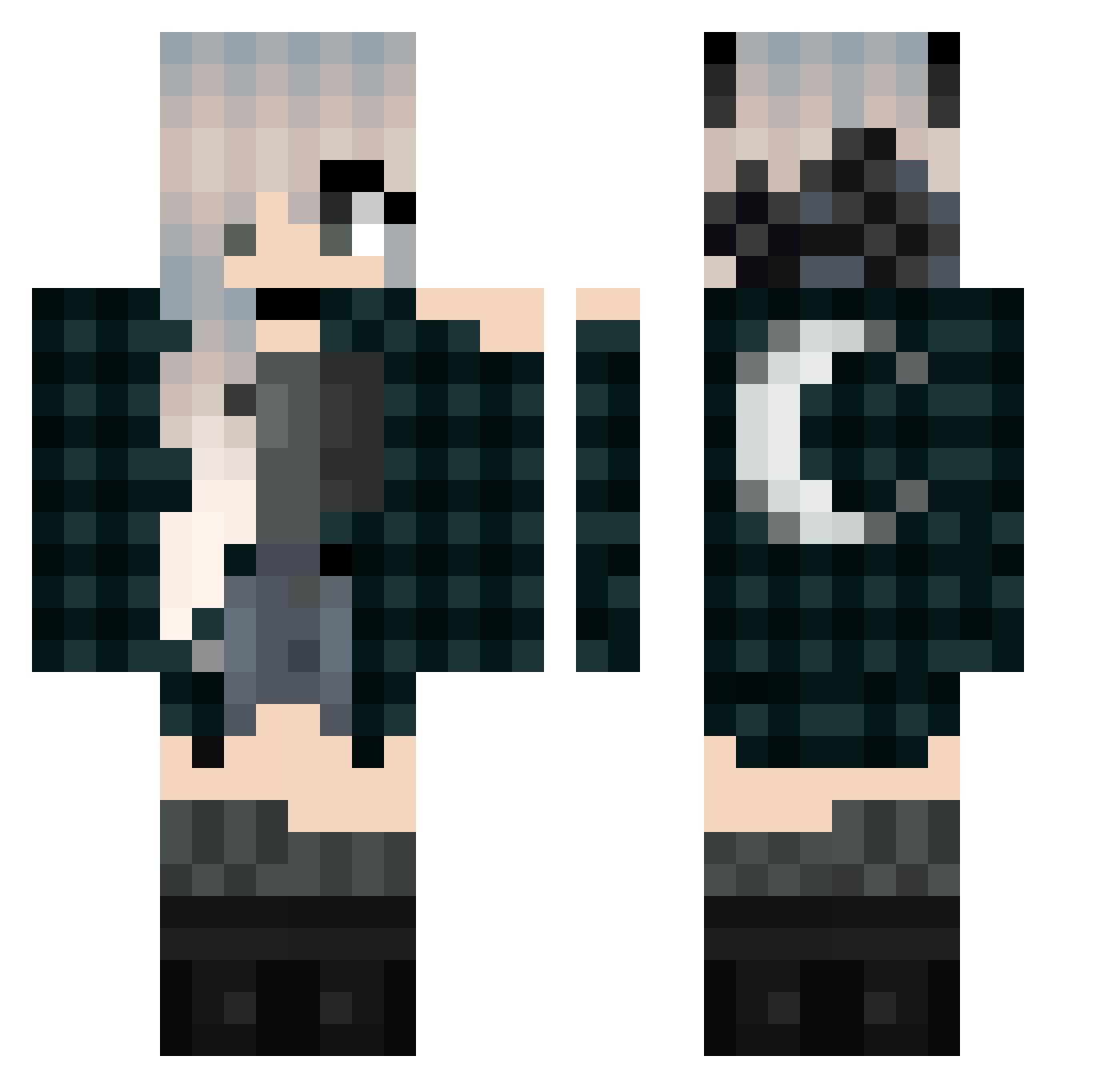 BlackRabies Minecraft skin, front and back view