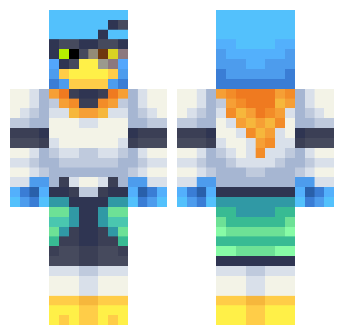 LavaBrage Minecraft skin, front and back view