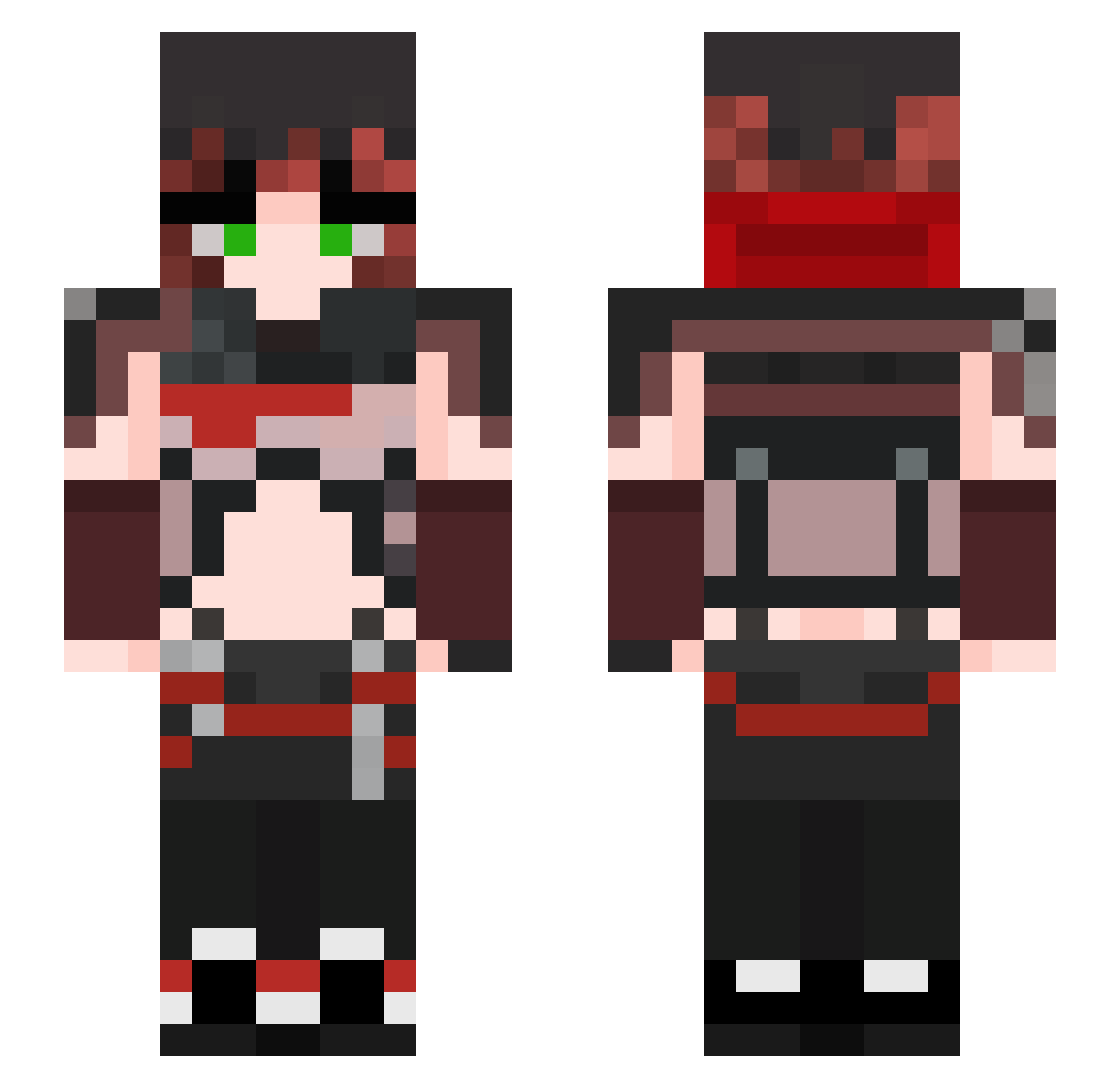 Foxycrew Minecraft skin, front and back view