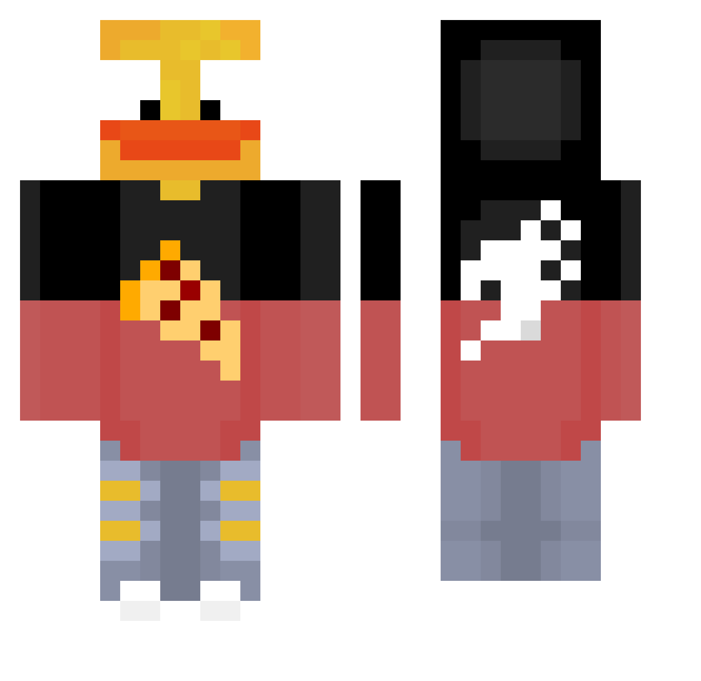 BhnLegacies Minecraft skin, front and back view