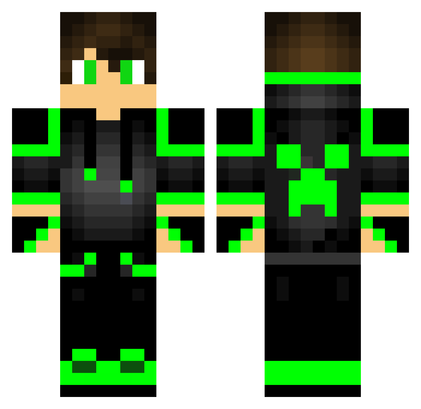 MrGreenPlayz Minecraft skin, front and back view