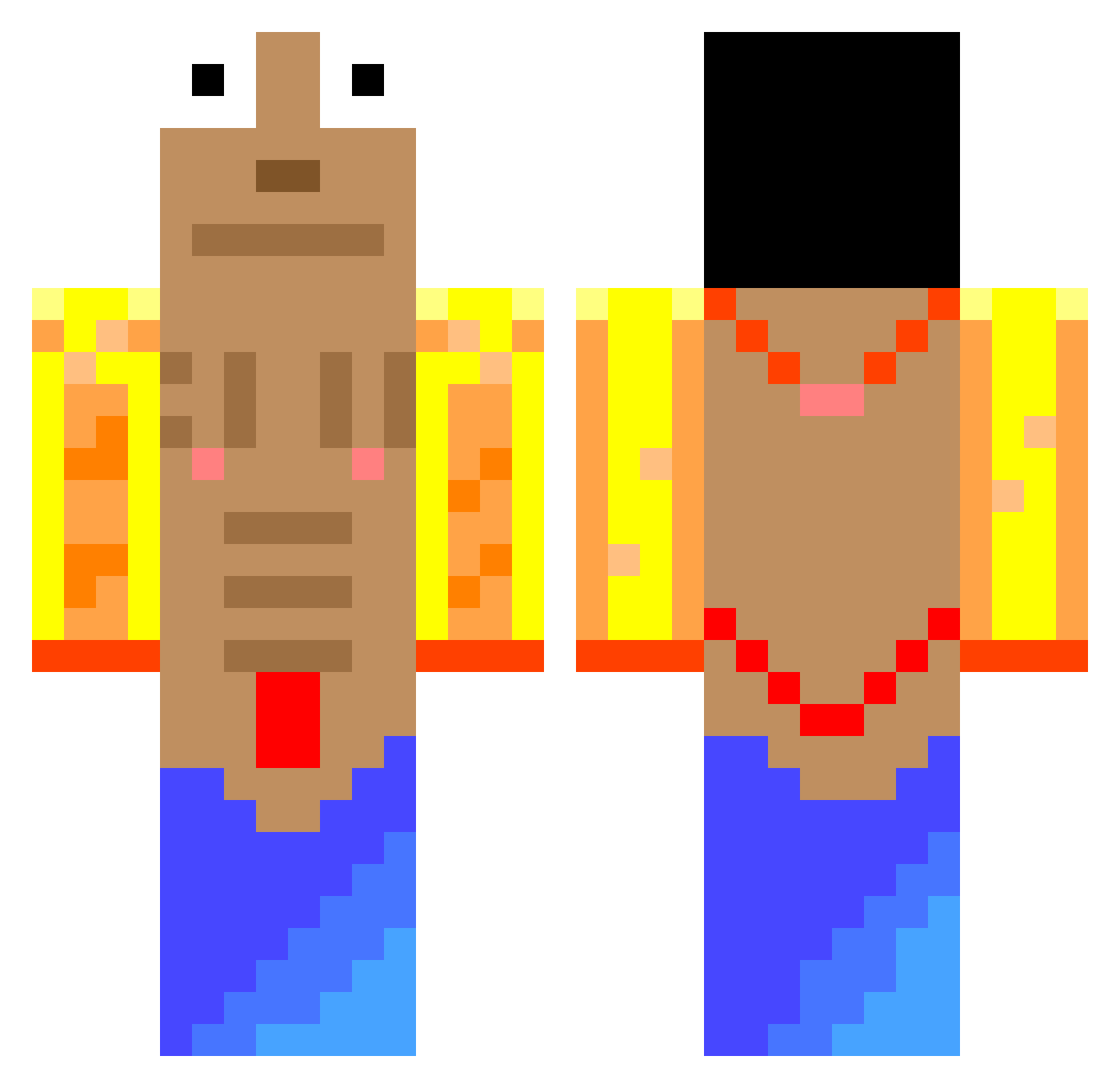 OverGown Minecraft skin, front and back view