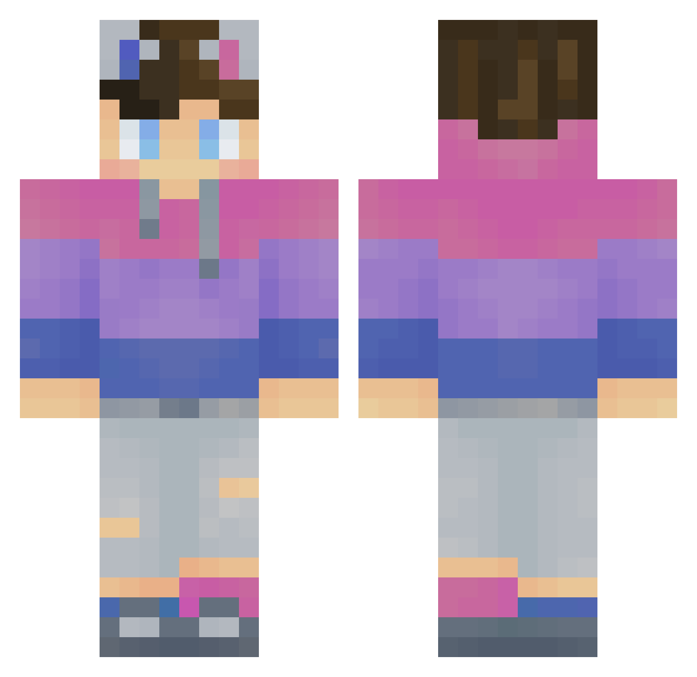 Maximization Minecraft skin, front and back view