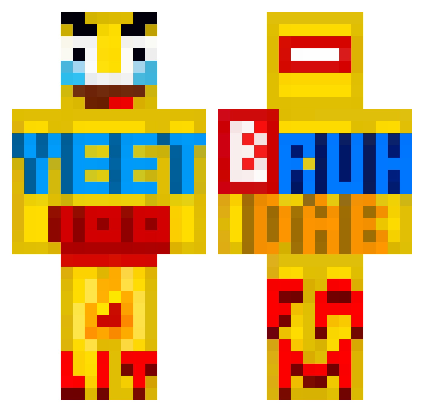 Versiform Minecraft skin, front and back view