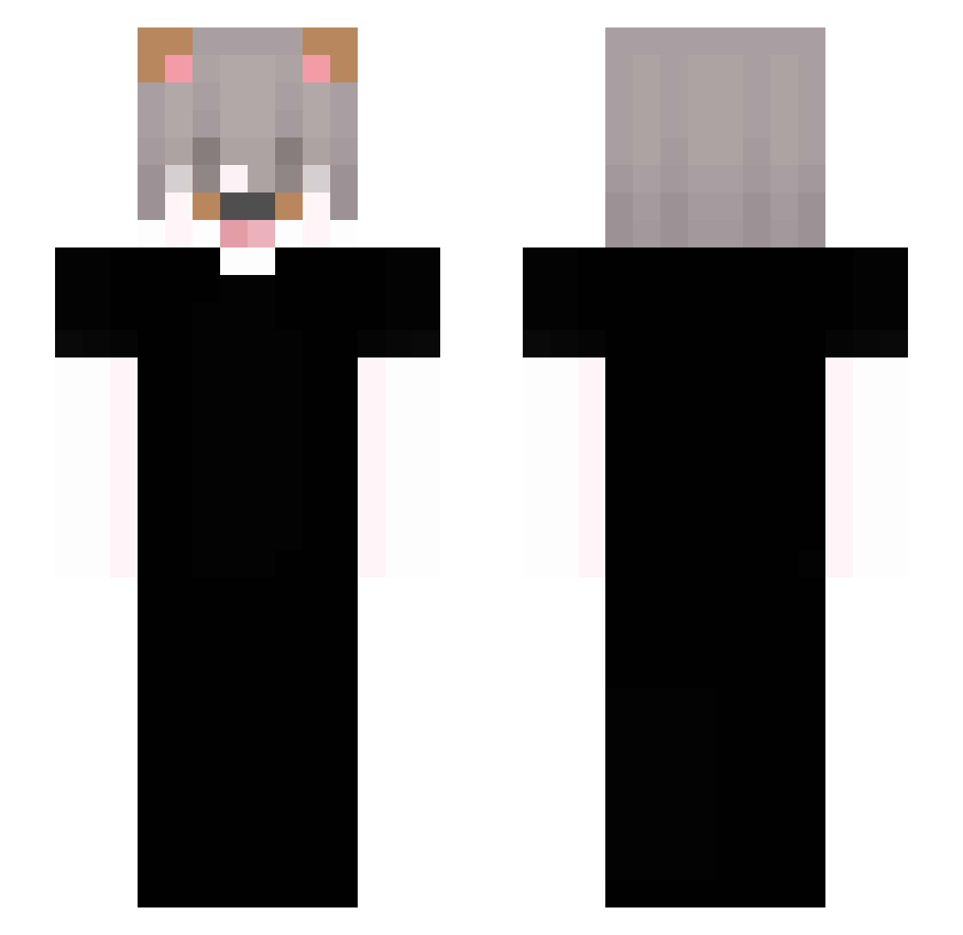 wetnes Minecraft skin, front and back view