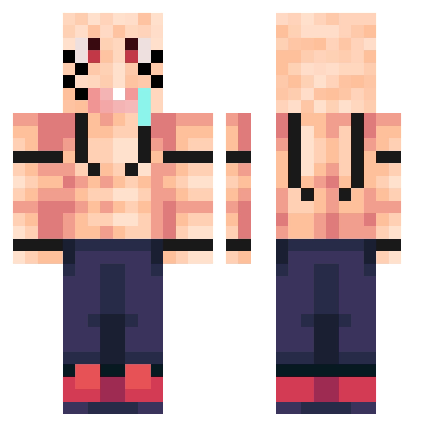 Hdha Minecraft skin, front and back view