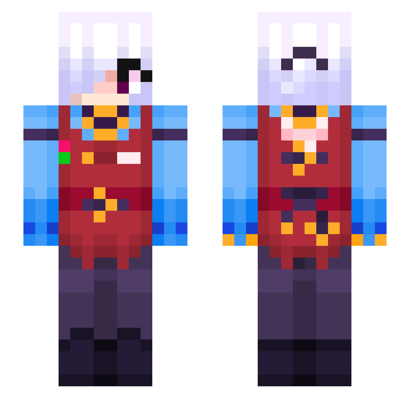 MisiekB Minecraft skin, front and back view