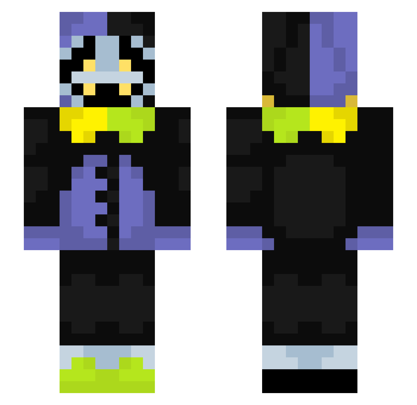 xMepy Minecraft skin, front and back view