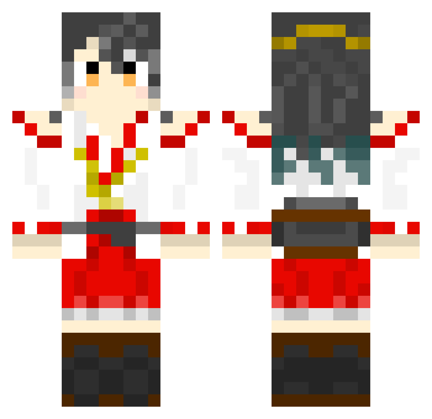 accidented Minecraft skin, front and back view