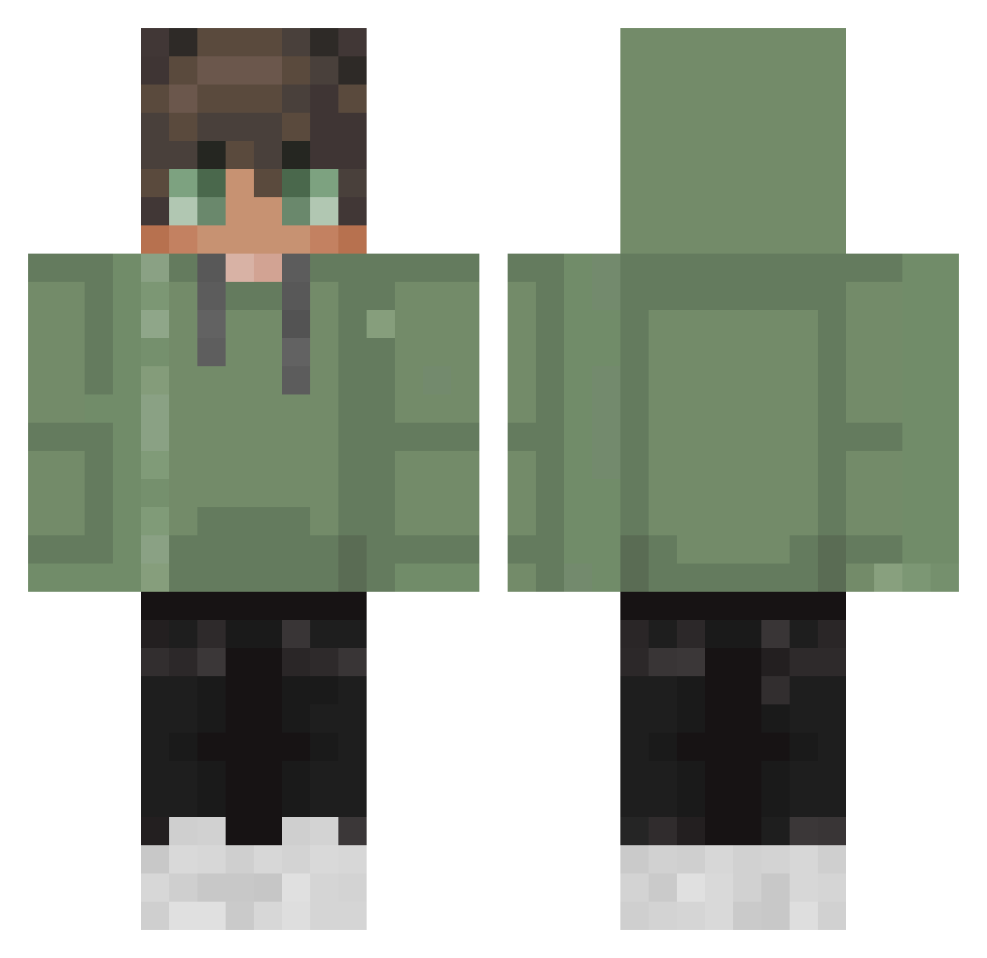 V3ex0r Minecraft skin, front and back view