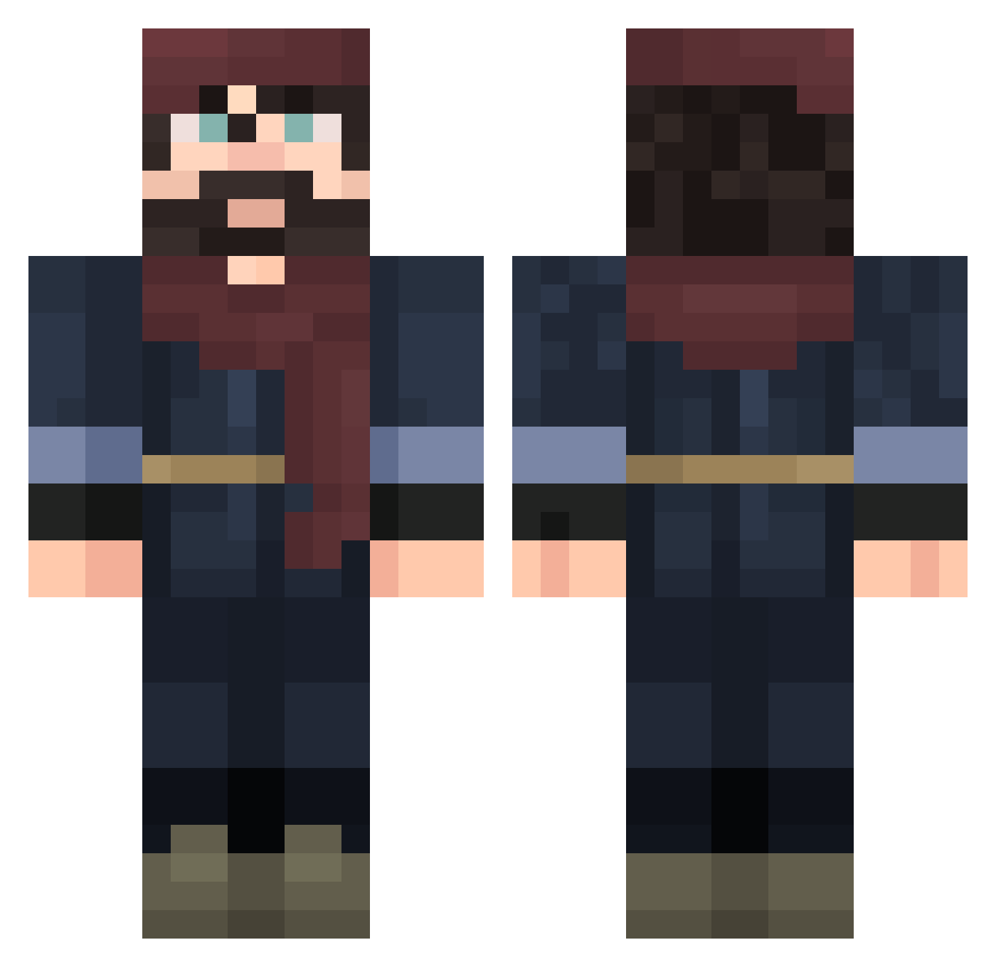 Darknighthunter Minecraft skin, front and back view