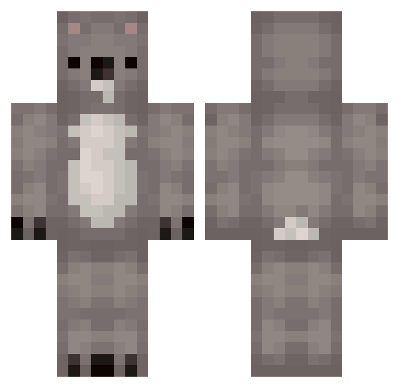 Koaaaala Minecraft skin, front and back view