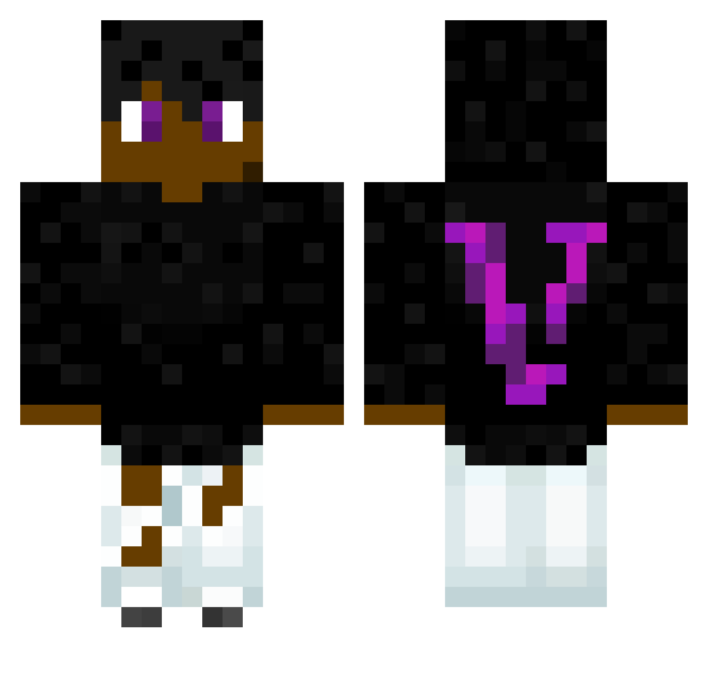 Xenality Minecraft skin, front and back view