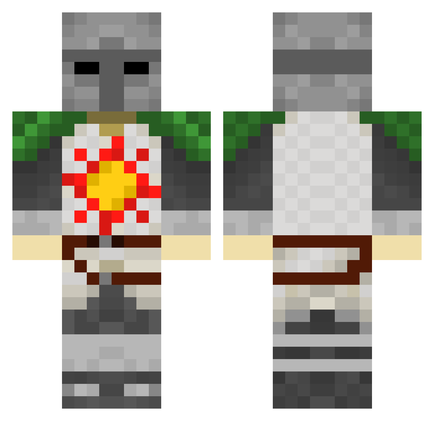 Sroek Minecraft skin, front and back view