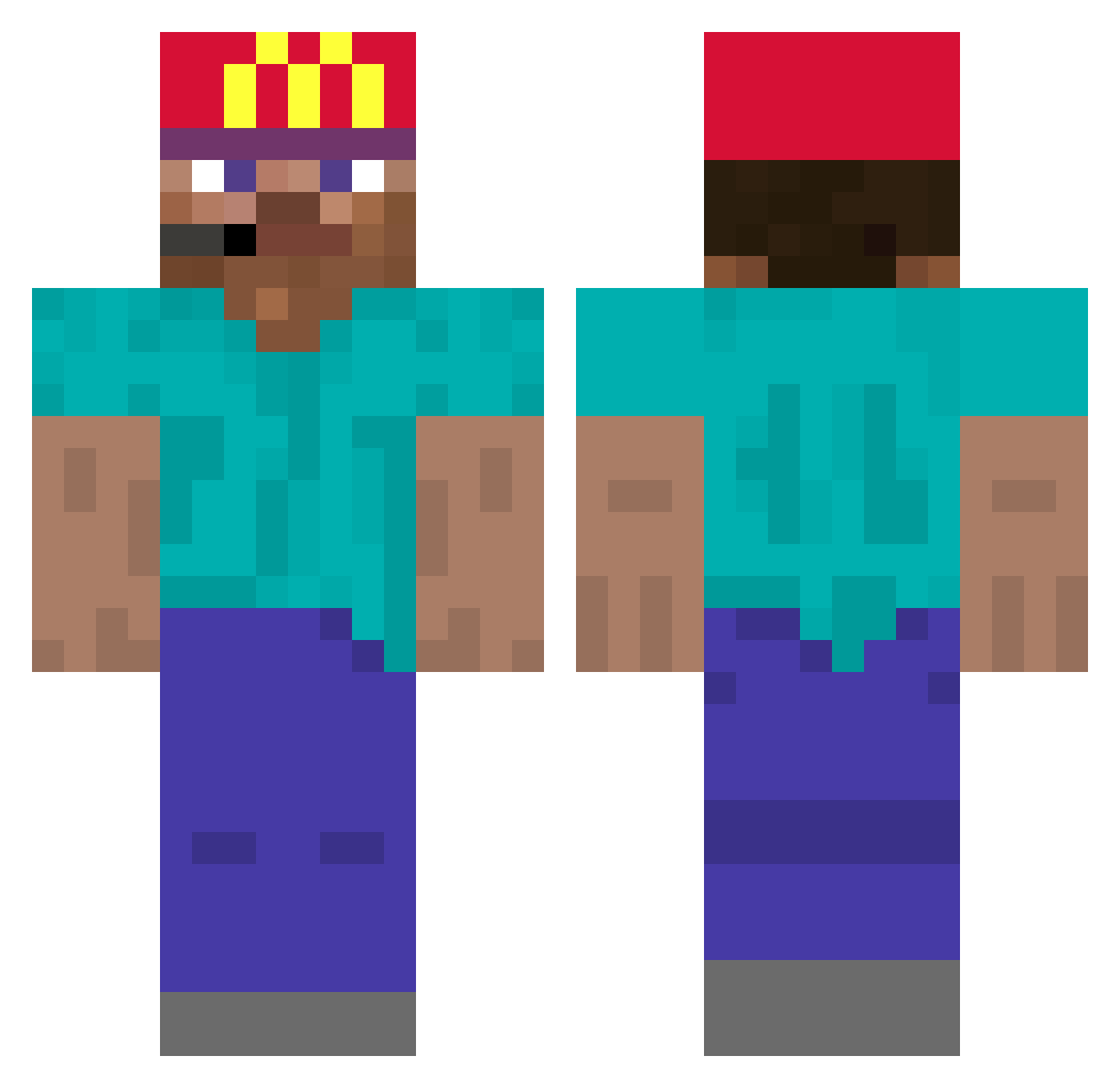 Hypothesising Minecraft skin, front and back view