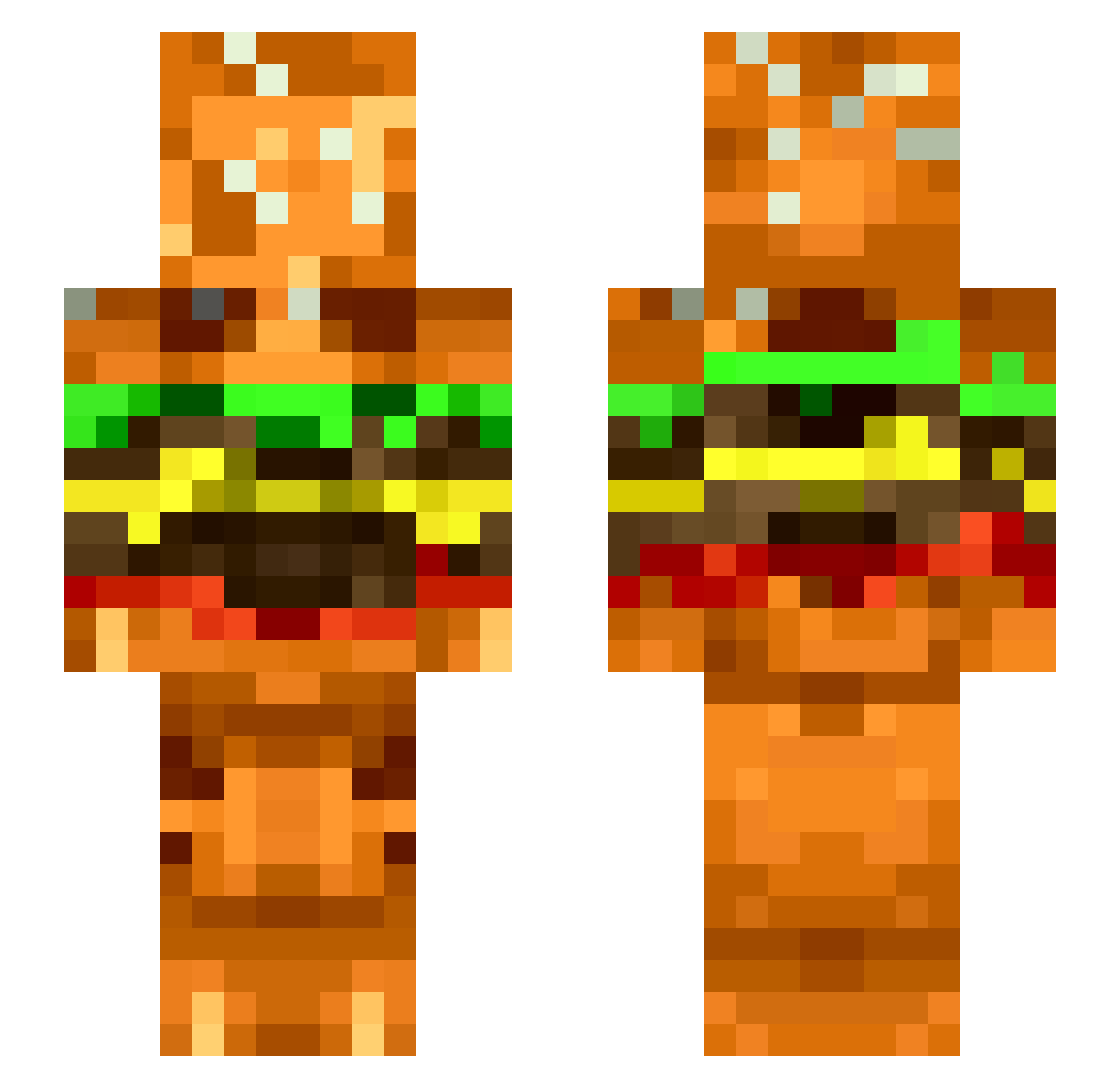 Spludge Minecraft skin, front and back view