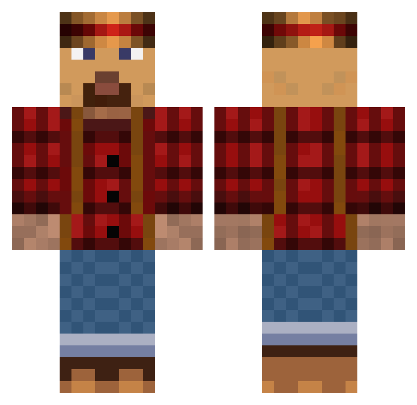 Unwronged Minecraft skin, front and back view