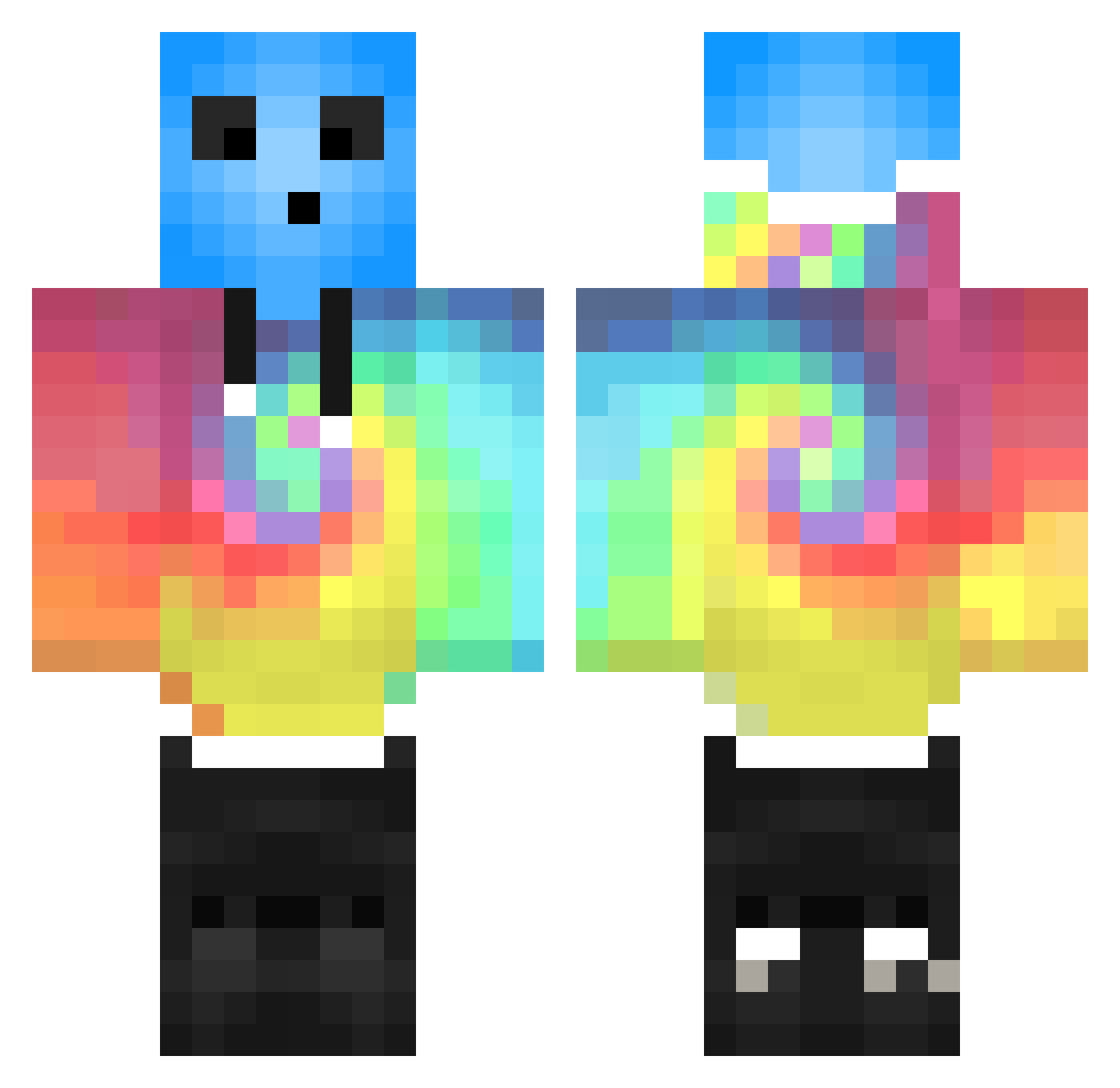 Nickanite Minecraft skin, front and back view