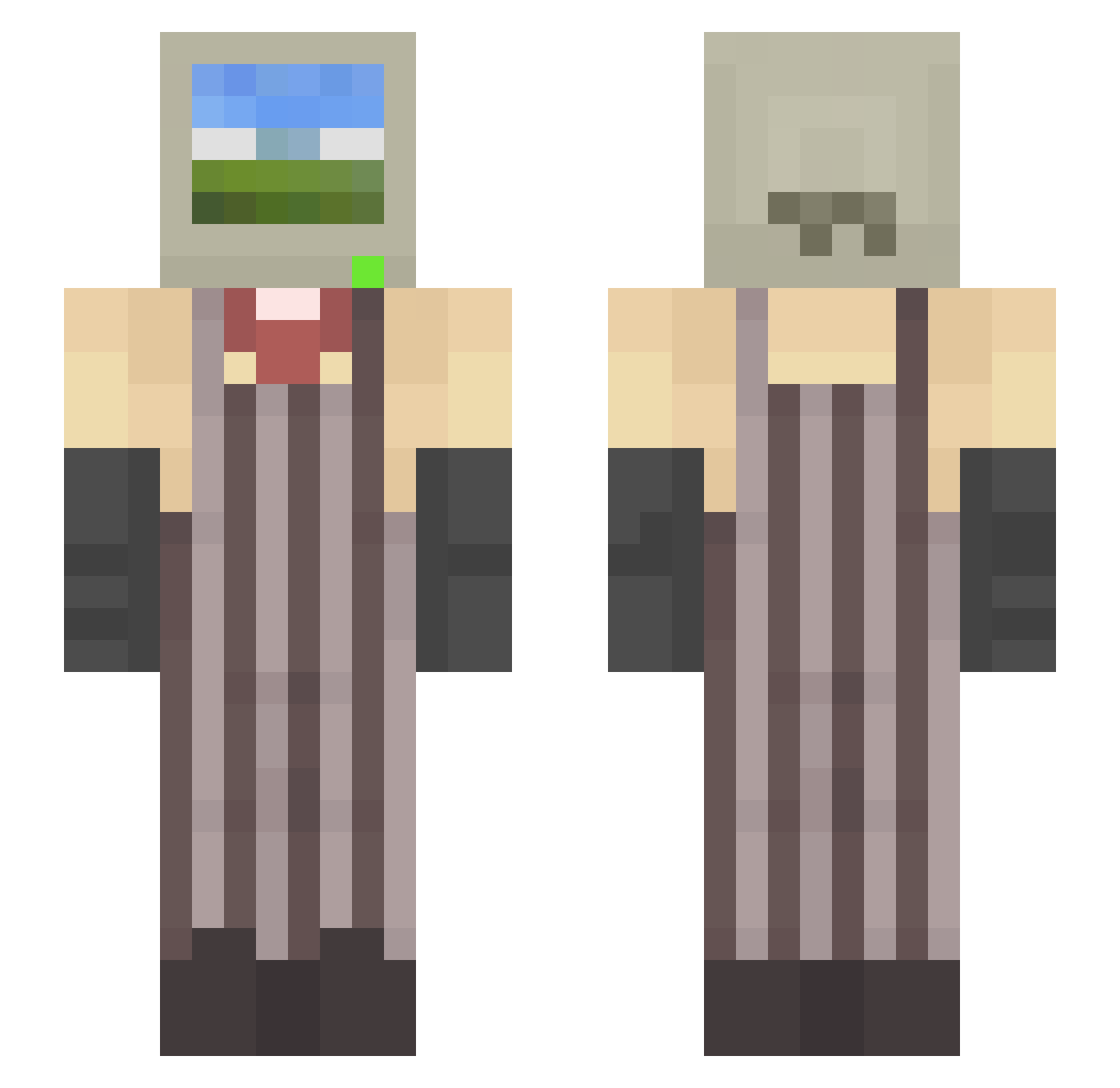 Needoh64 Minecraft skin, front and back view