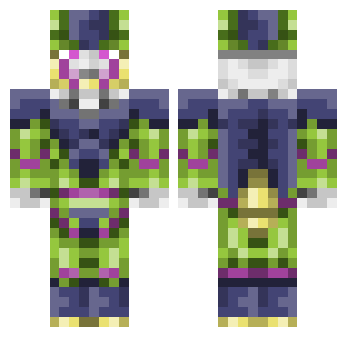 Applyied Minecraft skin, front and back view